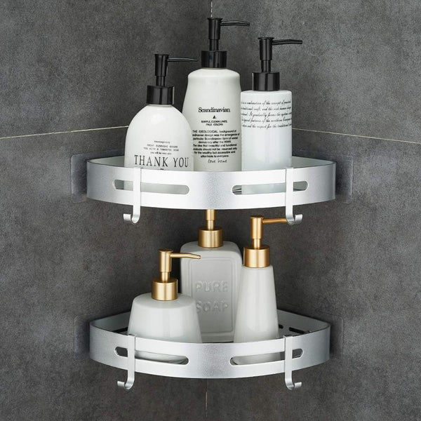 Hoomtaook Corner Caddy Bathroom Shower Shelf, Wall Mounted, No Drilling, 2 Tier Storage Shelves