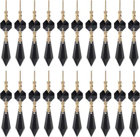 20pcs Black Crystals Prisms Glass Tip Beads Replacement Chandelier Icicle Drop Pendants Octagon Crystal Beads Gold Pins