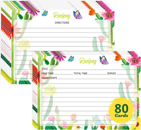 80 Pack Recipe Cards, 5 x 7 inch Cooking Recipe Cards for Recipe Binder, Double-sided with Lines for Weddings, Bridal