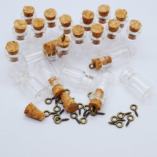 CTKcom 50pcs Mini Tiny Clear Glass Jars, 0.5ml with Cork Stoppers and Eye Screws for Crafts