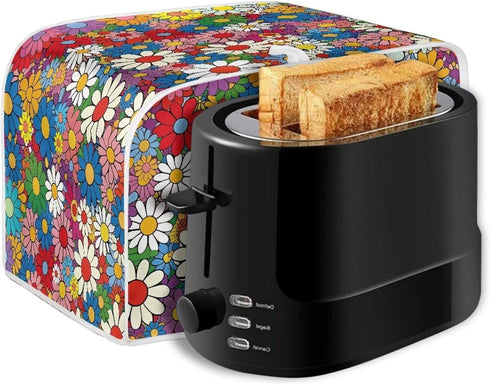 Daisy Flowers Printed Toaster Cover - Washable 2 Slice Wide Slot Oven Bakeware Protector for Dust and Fingerprint