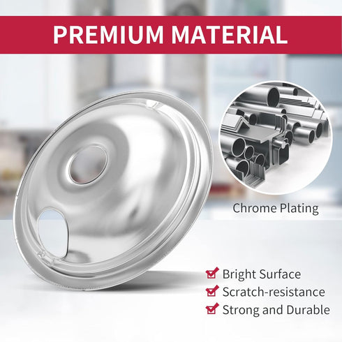 WB31T10010 and WB31T10011 Drip Pans for Electric Stove, Compatible with GE Range, Set of 4, Silver