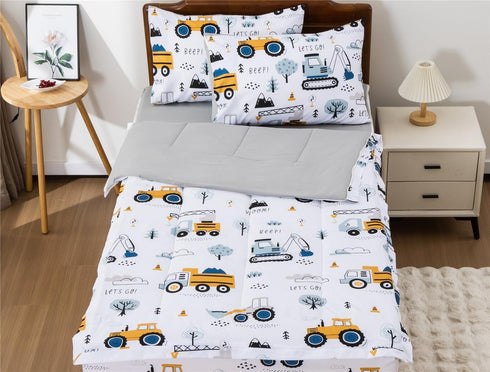 3pcs Sets Set Set Meeting Story Kids Comforter Zipper Bedding for Boys,Twin Kid Bedding Car Comforter Construction