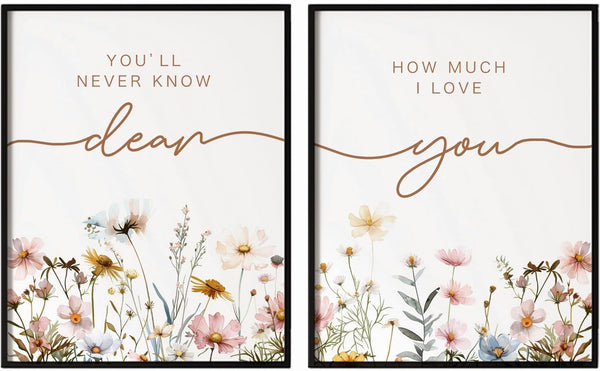 Set of 2 Prints, Above Crib Decor, Boho Nursery Wall Art, Wildflower