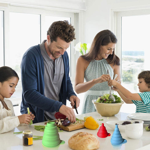 Kitchen Funnel Set of 3, Large Medium Small, Food Grade Silicone Collapsible Funnels for Kitchen Use