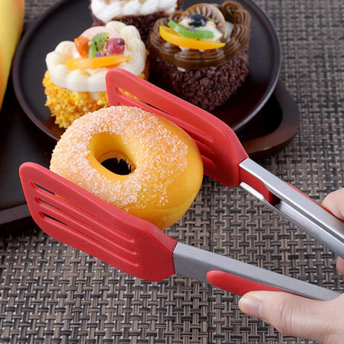Cooking Tongs Stainless Steel 9 inches and 12 inches, Heat Resistant Silicone Serving Tong Meat Turner Spatula Tong