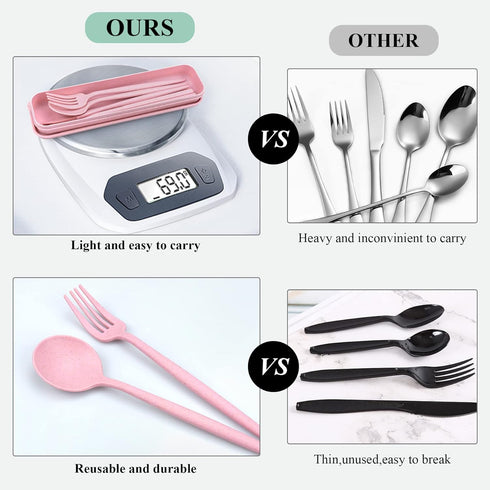 4 Sets Travel Utensils with Case, Reusable Plastic Cutlery Set for Lunch Box Accessories