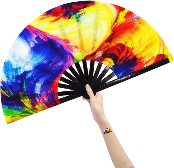 Amajiji Large Folding Hand Fan for Men/Women, Chinese/Japanese Bamboo Festival Accessories, Ocean Color