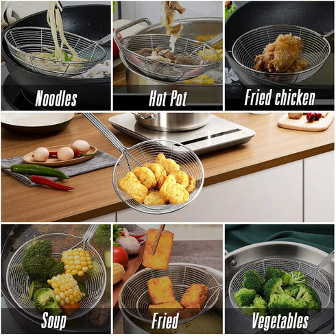 YFWOOD 5.5 Inch Spider Strainer Skimmer, Solid Stainless Steel Ladle with Large Handle for Kitchen Deep Frying