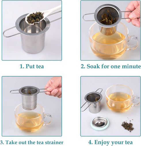 Fenshine Stainless Steel Tea Infuser, Folding Handle Extra Fine Mesh Strainer for Loose Leaf Tea (Light Blue)
