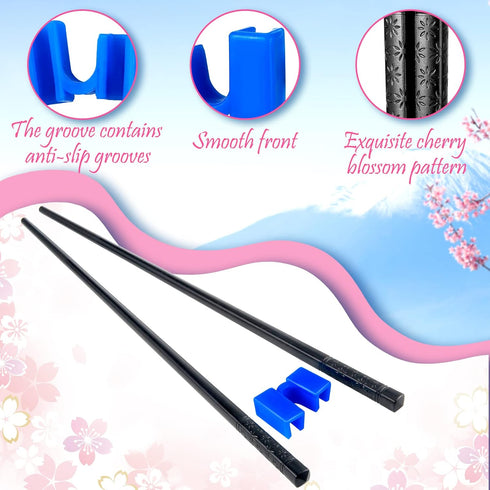 Tessco 5 Pairs Training Chopstick Helpers, Reusable Non-Slippery Practice Chopsticks with Clip for Beginners (Black)