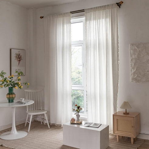 BCLBUSTE 84 Inch 2 52" 84" Boho Curtains Semi-Blackout Panels for Living Room, Linen Tassels Farmhouse Curtains