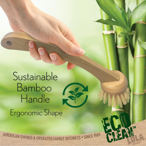 1 LOLA Eco Clean Bamboo Dish Brush, Multi Purpose, Sustainable Ergonomic Renewable Bamboo Handle, Fibers are Recycled