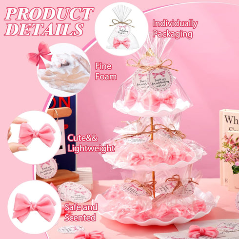 40 Sets Demissle Pink Bow Baby Shower Soap Favors Girl for Guests Coquette Cute Valentines Day Soap Favors Baby Shower