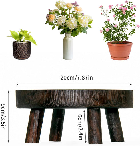2Pcs 8inch Small Wooden Stools for Plants, Wood Stool Plant Stand, Solid Wood Garden Plant Pot Riser, Mini Round Flower