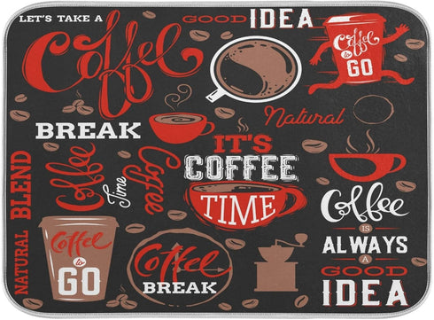 Coffee Theme Dish Drying Mat 18 x 24 Inch, Absorbent Microfiber Pad for Kitchen Counter, Drainer Mat for Dishes
