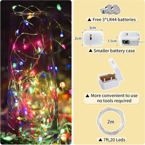 12 Pack 7ft 20 (12, Multicolor Fairy Lights Battery Operated, LED Mini String Twinkle Lights for Easter Valentine's Day
