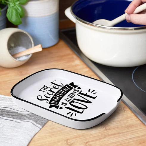 Ceramic Spoon Rest, The Secret Ingredient is Always Love, Functional Kitchenware for Countertop or Stove Top