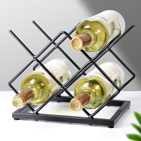 Countertop Wine Rack - 5 Bottle Freestanding Modern Gold Metal Small Wine Holder for Cabinet, Pantry