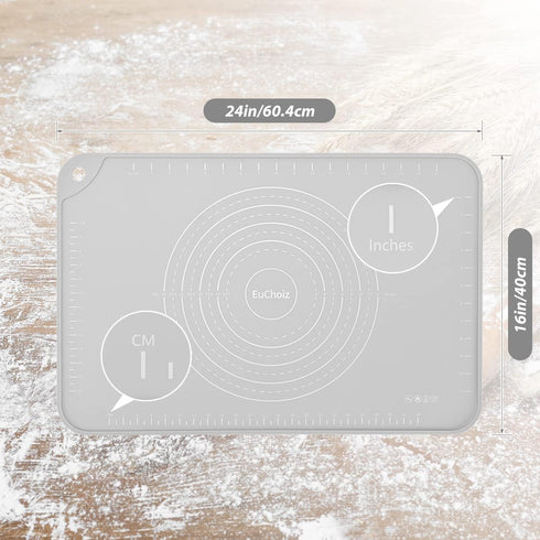 Extra Thick Silicone Pastry Mat 24"x16" - Non Stick Food Grade Dough Rolling Bake Mat with Edge Heightening