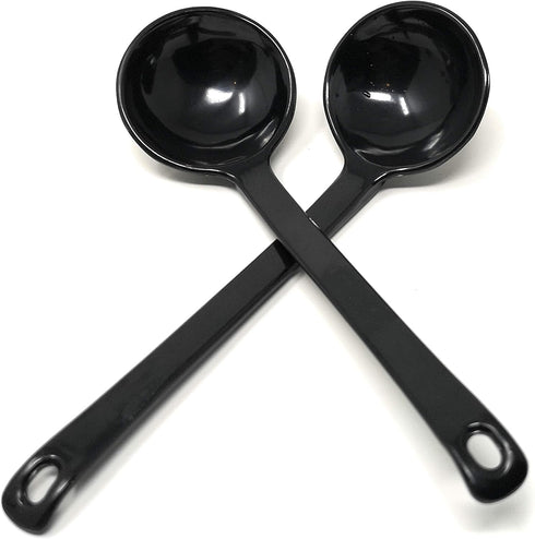ASIAN HOME Black Melamine Japanese Long Handle Spoons for Ramen, Soup, Hot Pot Eating, Mixing, Stirring 8.25 Inches (2 Spoons)