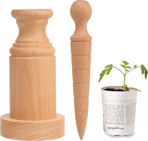 Wooden DIY Newspaper Plant Pot Maker Set, Plant Seed Dibber for Grow Your Own Seedlings Gardening Tool