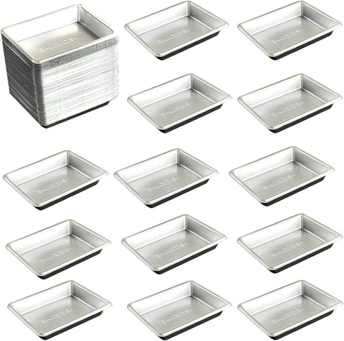 100 Pcs Plastic Disposable Sauce Dishes, Mini Condiment Appetizer Tray for Sushi, Soy, Mustard, Ketchup, Silver
