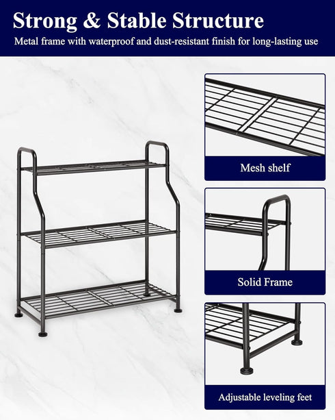 3-Tier 27" 11.4" 29.3") Kitsure Plant Stand Indoor & Outdoor - Metal Plant Shelf with Adjustable Leveling Feet, Easy