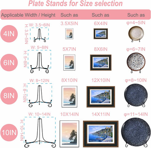 6PCS Premium Black Iron Plate Stands - 4 Inch Decorative Metal Holders for Displaying Pictures and More
