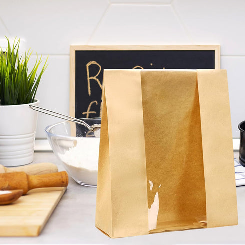QPEY 50 Pack Bags,50% Packaging Stickers(13.7x8.2x3.7 inch) Larger Kraft Sourdough Bread Thicker Bread Bags