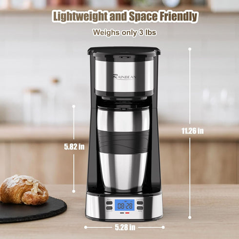 14 Oz 700W RAINBEAN Single Serve Coffee Maker, Programable Single-Serve Brewers, Timer Auto Start/Off, Single Cup