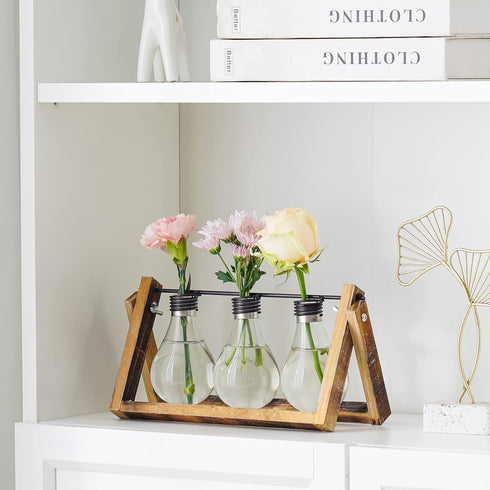 Bulb Marbrasse Plant Propagation Stations with Wooden Stand, Desktop Plant Terrarium Holder Vase, Glass Vase Container