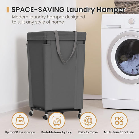 160L Laundry Basket with Wheels, Large Laundry Hamper with Removable Bag and Steel Frame, Rolling Dirty Clothes Basket