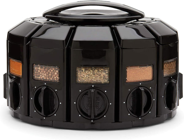 Kitchen Art Spice Rack Select-A-Spice Auto-Measure Carousel 12 Compartments Black 8.75 x