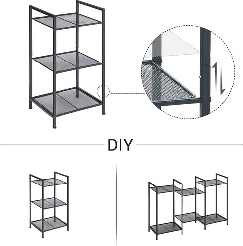 3-Tier UBSC33BK SONGMICS Storage Rack, Bathroom Shelf, Extendable Plant Stand with Adjustable Shelf, for Bathroom