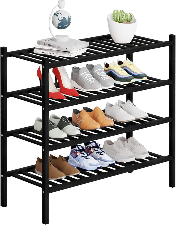 4 Tier Bamboo Shoe Rack Storage Organizer for Closet, Multifunctional Stackable Free
