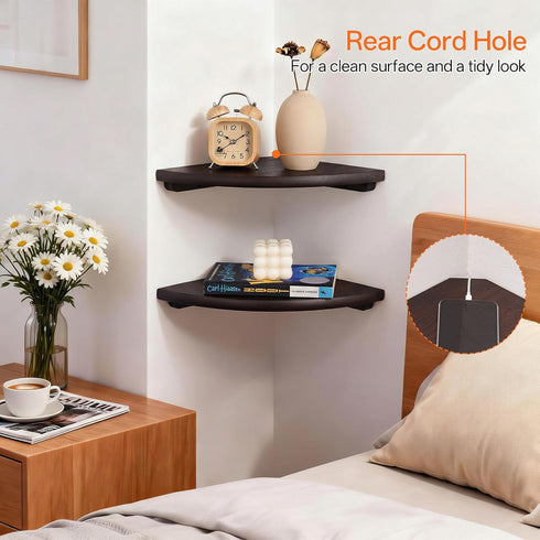 Shelf,10inch Gieanoo Corner Wall Solid Oak Wood Floating Corner Shelf with Wire Hole Corner Wall Storage Display