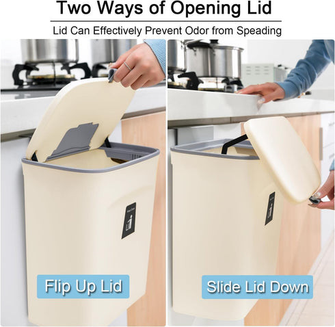 2.4 Counter Tiyafuro Gallon Kitchen Compost Bin for Top or Under Sink, Hanging Small Trash Can with Lid