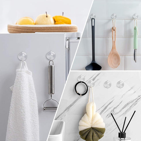 HangerSpace Suction Cup Hooks - 1.77 Inches Clear PVC Suction Cups with Metal Hooks for Shower, Bathroom, and Kitchen,