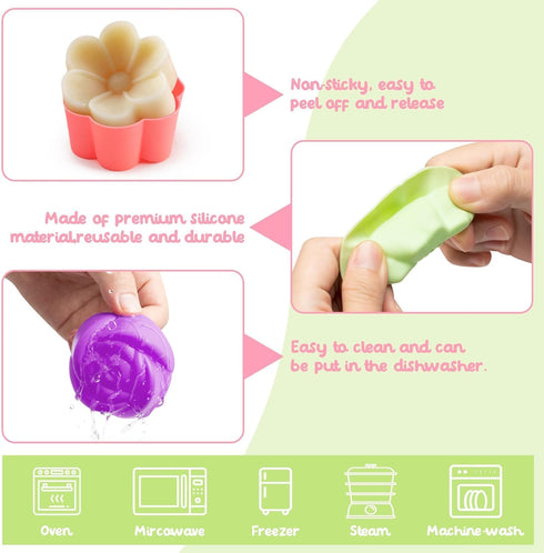 R HORSE 42Pcs Mini Silicone Molds - 2 x 0.8 inch Cupcake Multi Flower Shapes Baking Cups