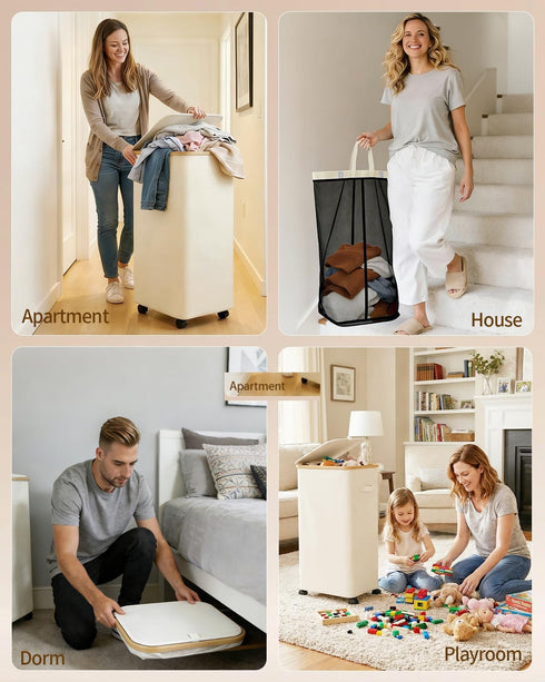 75L Laundry Hamper with Wheels, Large Clothes Hamper with Removable Inner Bag, Collapsible Dirty Clothes Basket