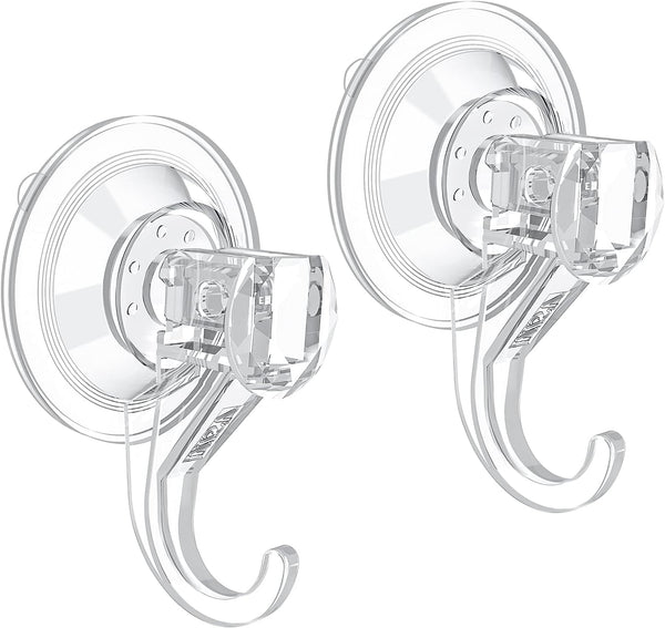 VIS'V Suction Cup Hooks, Small Heavy Duty Shower Suction Hooks, Removable and Reusable, Clear, 2 Pcs