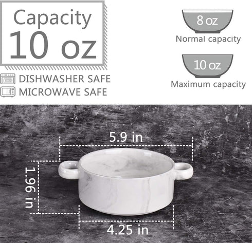 Bosmarlin Ceramic Marbling Souffle Dishes - 10 Oz Double Handle Ramekin for Baking, Set of 6 (Marbling Grey)