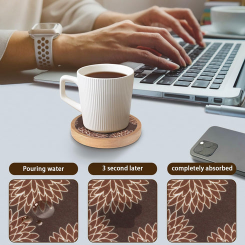 Cewiru Set 6 4.3" Wood Coasters of with Holder, Cup Mat for Drinks, Absorbent Coasters with Felt Insert for Coffee