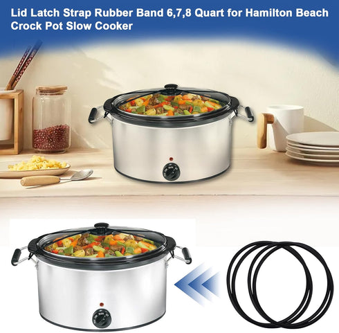 Black Lid Latch Strap Rubber Band for Hamilton Beach Crock Pot Slow Cooker, 6,7,8 Quart, Sturdy Material 2 Pcs