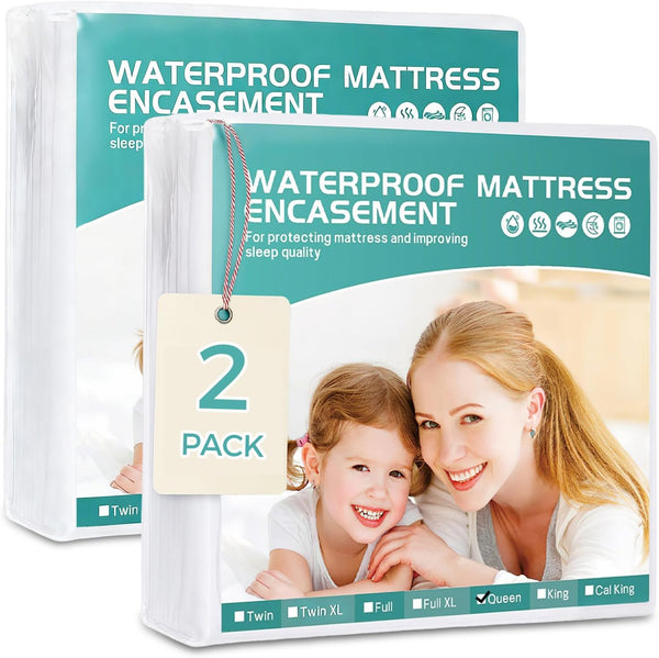 Premium Queen Waterproof Mattress Cover 2 Pack, Zippered Mattress Protector, 9 Inch