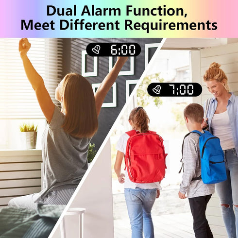 Projection Alarm Clock for Bedroom Ceiling, 180° Rotatable Projector, 7.4” Mirror RGB Digital LED Display, Dual Alarm
