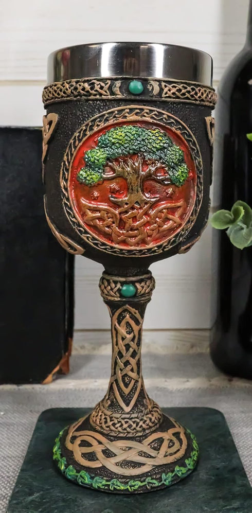 Ebros Colorful Celtic Knotwork Cosmic Sacred Tree of Life Yggdrasil Wine Goblet, 5oz Vial of Fertility and Immortality