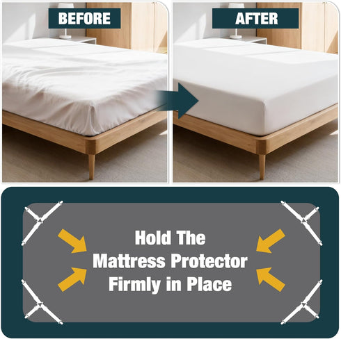 4 Pack Adjustable Elastic Straps with Metal Clips, Bed Sheet Fasteners in Assorted Four Sizes, Bedding Suspenders