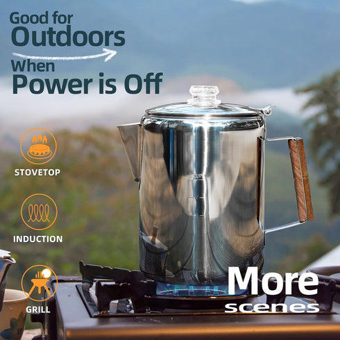 MEREZA Camping Coffee Pot, Stovetop Percolator, Stainless Steel Coffee Pot for Camping, 9 Cup, Fast Brew